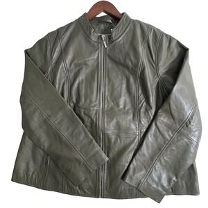 Jessica Outerwear London Olive Green‎ Leather Jacket Women's Size 22W